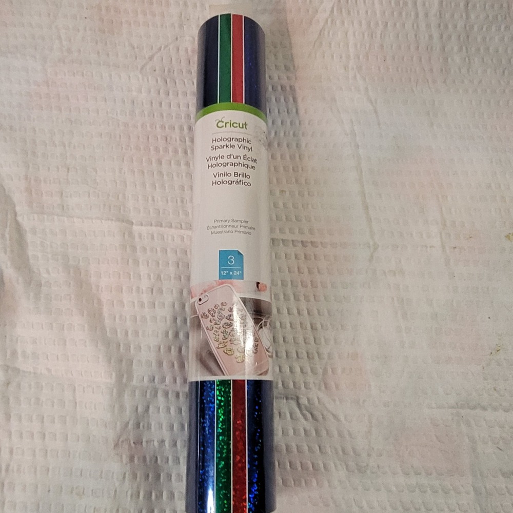 Cricut Holographic Sparkle Vinyl Primary Sampler 3 Sheets 12x24 Blue Green Red